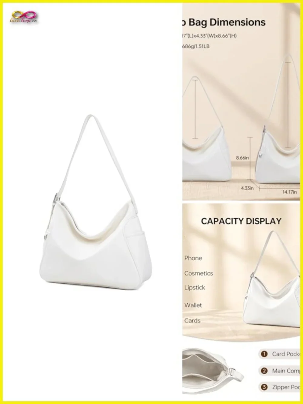 Minimalist Hobo Tote - Faux Leather Shoulder Bag for Work or Daily Use